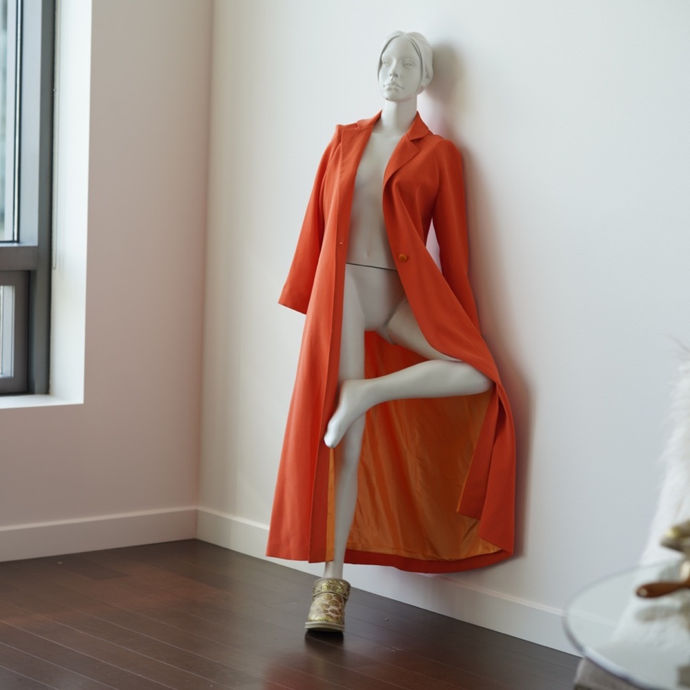 1990's Citrus Custom Silk Coat with yellow lining - Size 2-4